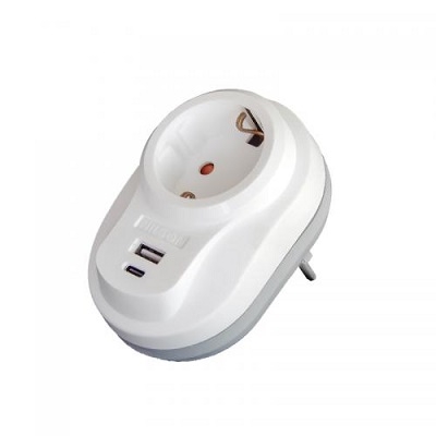 НИЛСОН АДАПТЕР ШУКО СЪС ЗАЩИТА С USB+C TYPE БЯЛ БЛИСТЕР 40130107