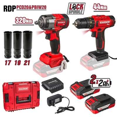 R20 БОРМАШИНА И БЕЗЧЕТКОВ ГАЙКОВЕРТ 320 Nm2x2Ah CaseRDP-PCD20&PBIW20