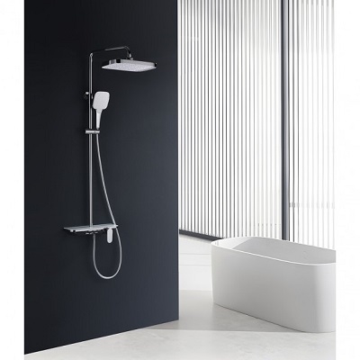 ИНТЕР КЕРАМИК ТРЪБНО ОКАЧВАНЕ+СМЕСИТЕЛ СЪС СТЪКЛЕНА ПОСТАВКА АТИЛА